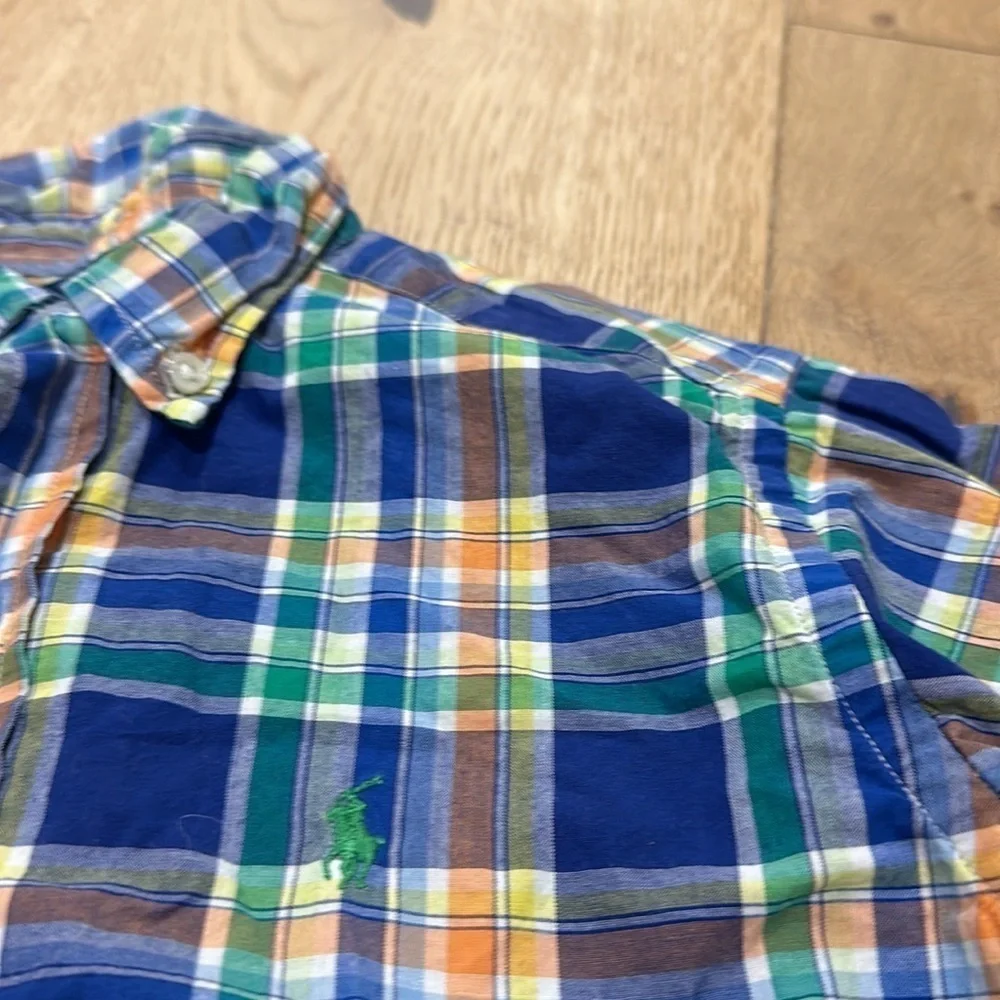 Ralph Lauren boys plaid button up shirt long sleeve green blue 6
